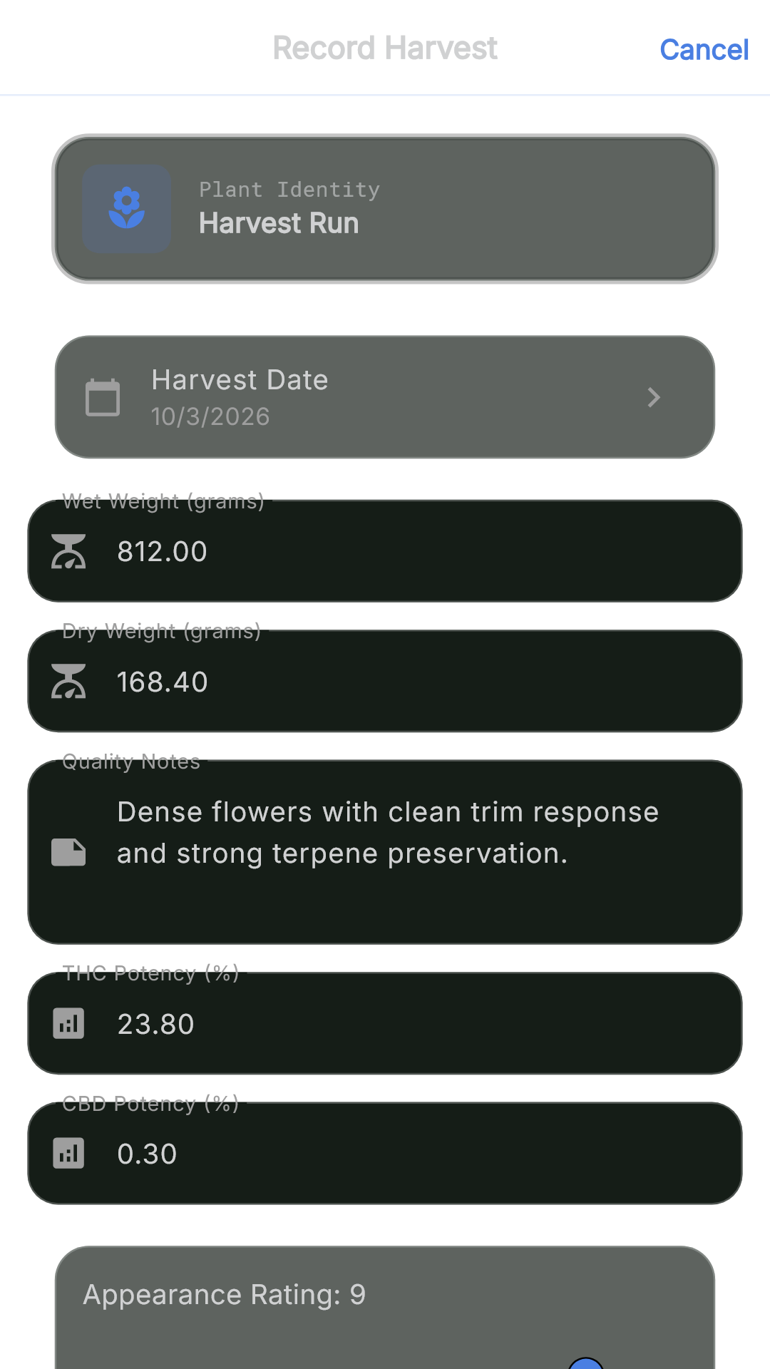 AGS harvest form
