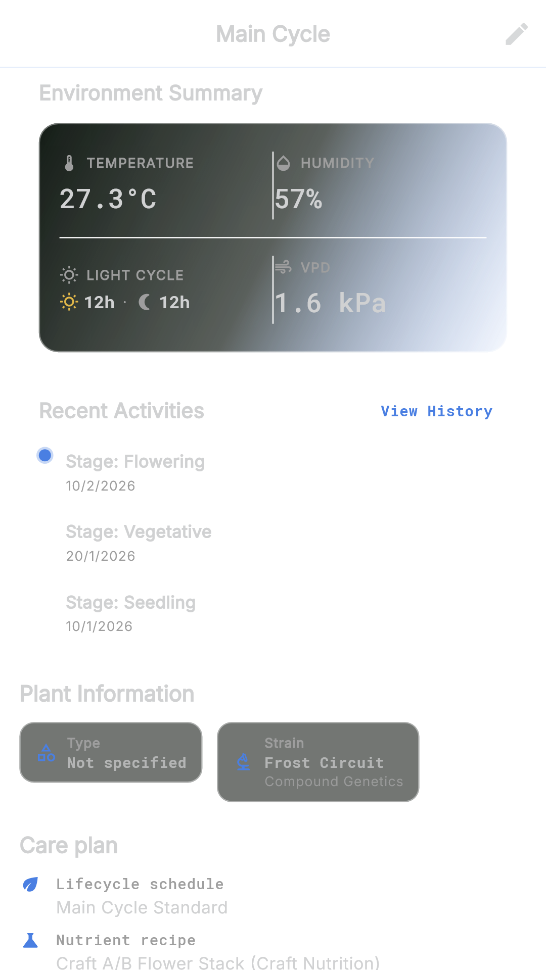 AGS plant record screen